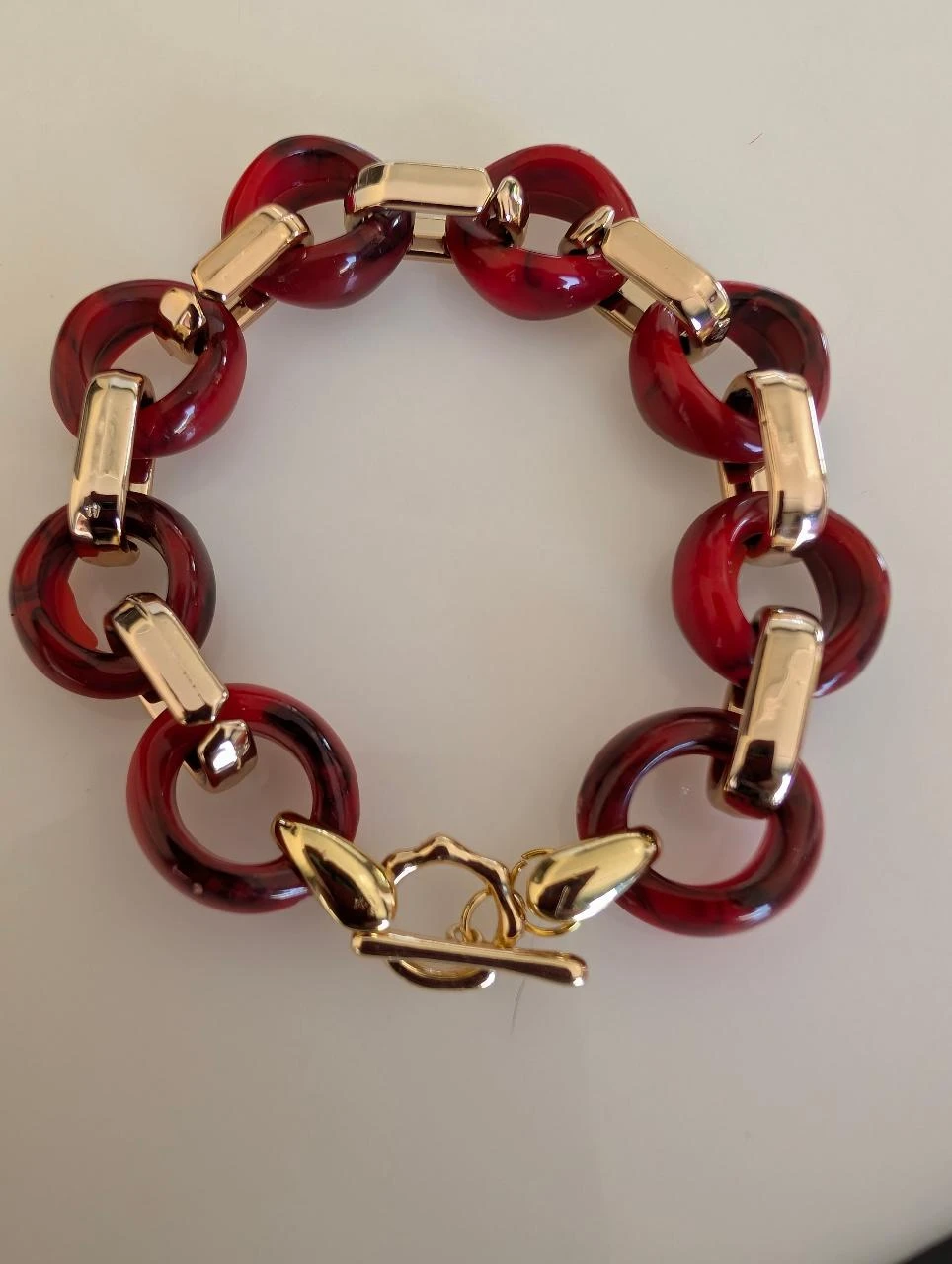 Pulsera de cadena con eslabones gruesos de acrílico de color rojo – photo 2